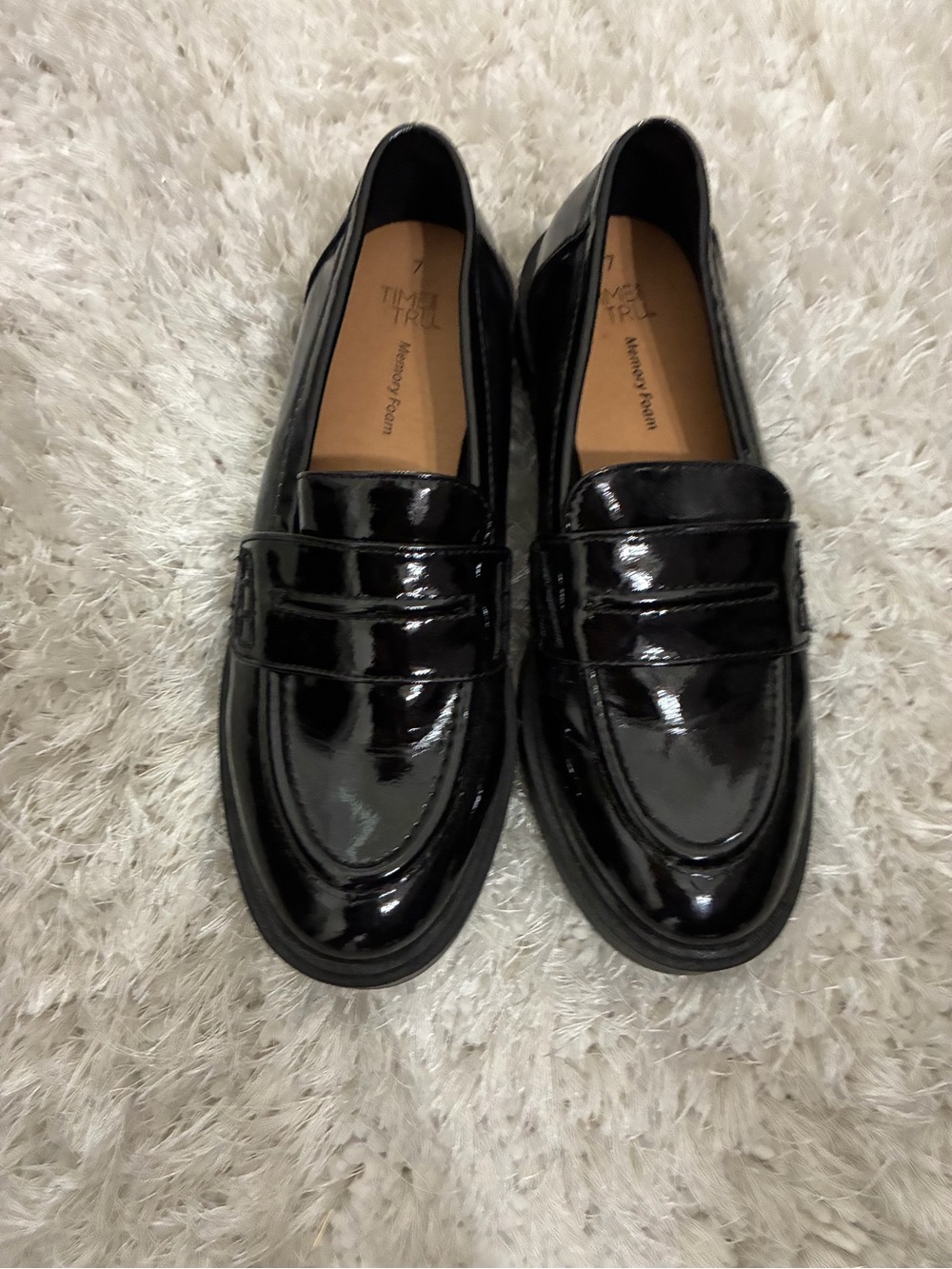 Time and Tru Black Patent Slip-On Penny Loafers